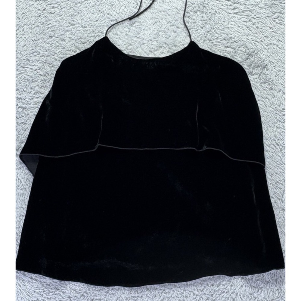 Alice + Olivia Womens XS Black Velvet Silk Blend Tiered Halter Top Backless Y2K